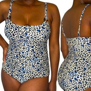 Navy blue Leopard print one piece swimsuit